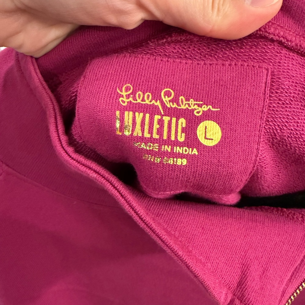 Lilly Pulitzer Luxletic mock-neck pullover in raspberry, size L - Picture 5 of 8